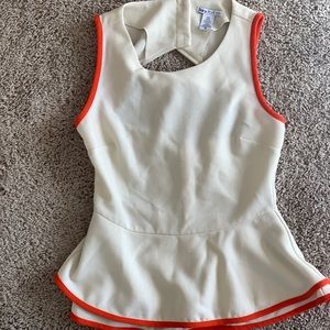 BAR III Peplum Slvless Top - Cream w/ Orange, Sz M